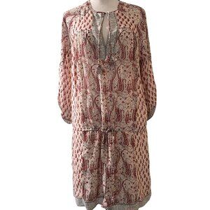 Ulla Johnson Barneys NY Silk Semi-Sheer Mini Dress W/ Paisley Print Tassel Neck